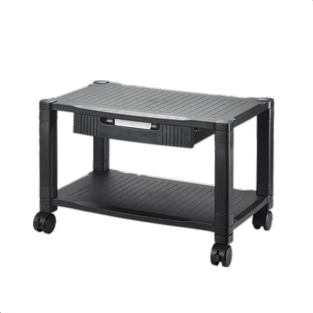 Office 2 Tiers Shelf plastic monitor stand printer cart with Drawer
