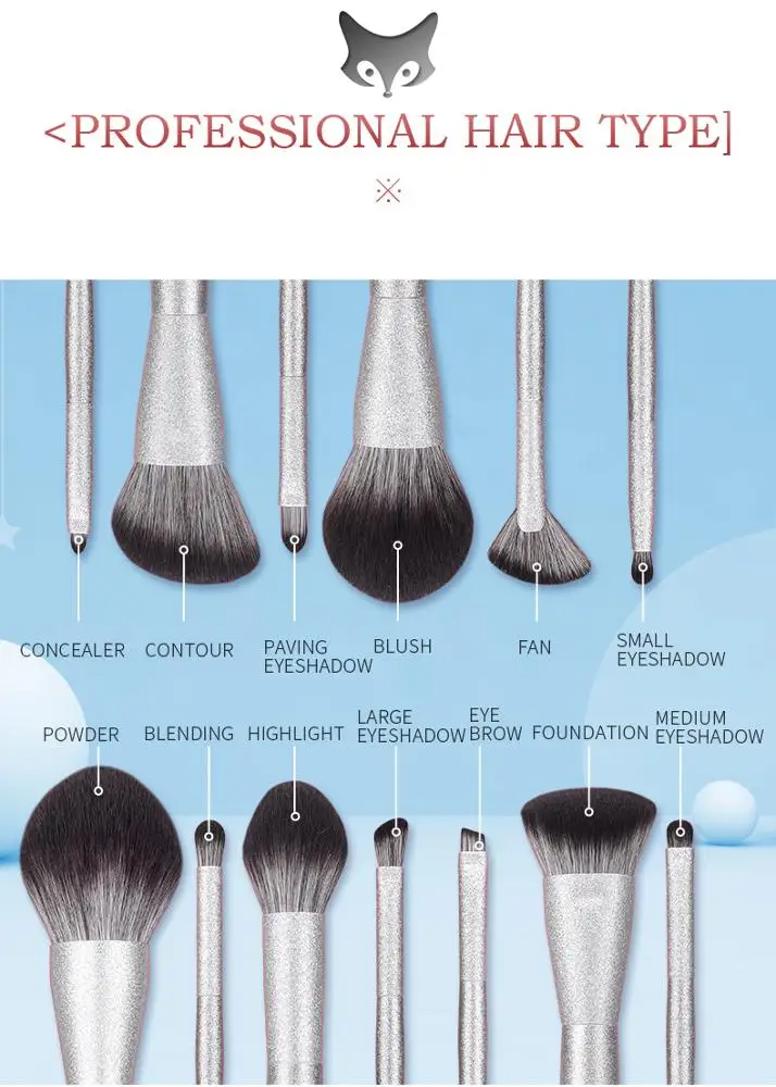 MSQ SILVER FOX 13pcs makeup brushes Luxury collective set cosmetics case