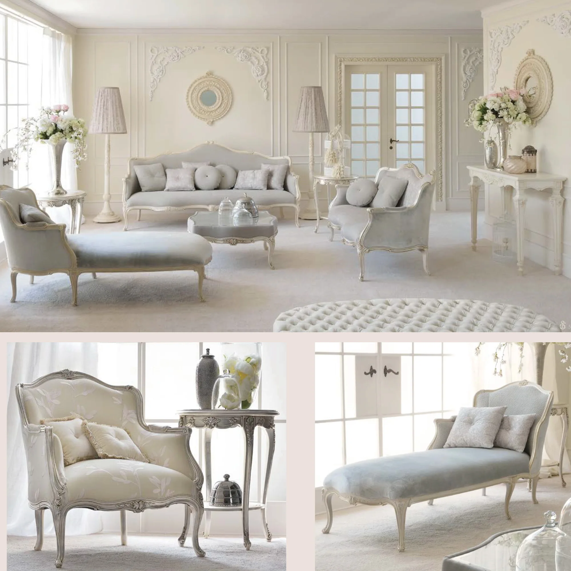 High end customized french fairy princess  feel cream white gold leaf sofa set  antique living room art furniture set