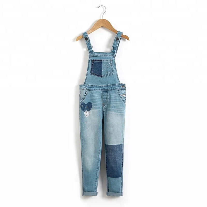 
New fashion blue denim jeans jumpsuit for children girl 