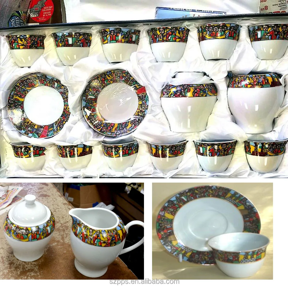 Jebena ethiopia Traditional Coffee Set Ethiopian Coffee cups with Saba art 27pcs