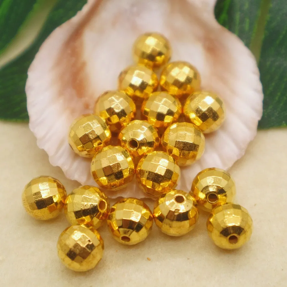 CCB earth shape round faceted gold plated beads