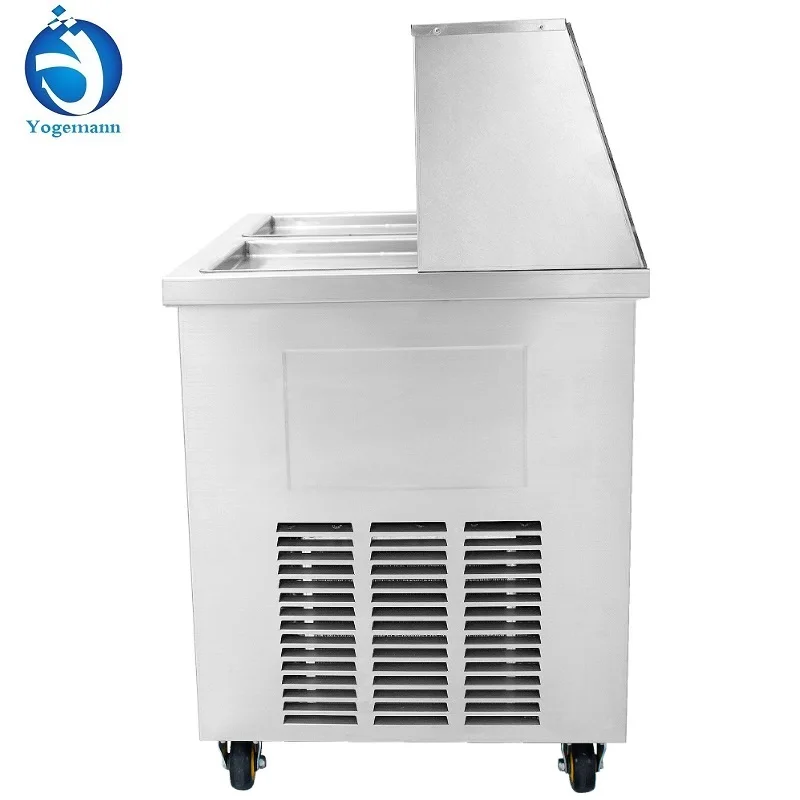Industrial Two Square Pan High Efficiency Mobile Juice Sorbet Ice Cream Machine Thailand style Ice Cream Roll Making Machine