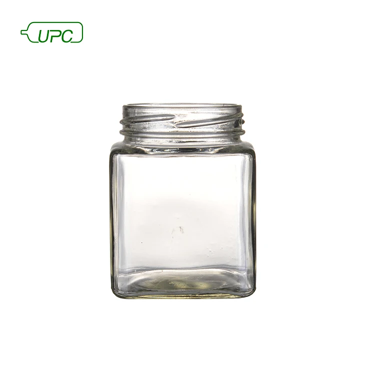 Custom size clear durable recyclable food supplement square glass jar