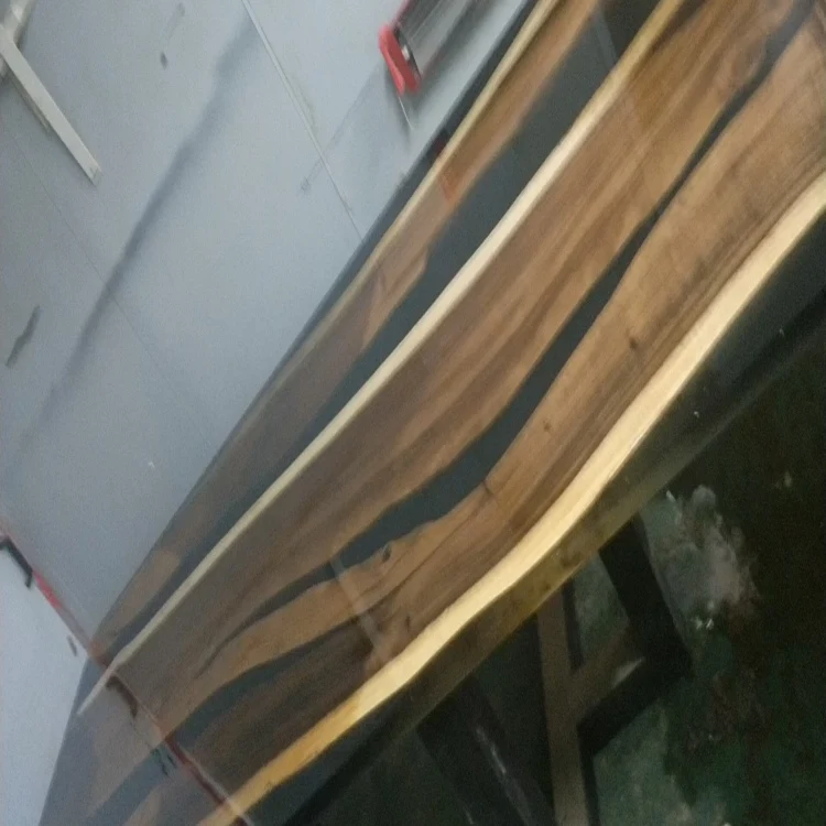 Unique table top solid walnut wood with black epoxy resin river table dining table