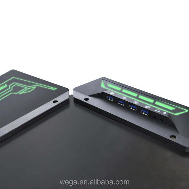 Custom logo promotion low MOQ LED RGB moving black color steel leg touch desk USB gamer gaming table with USB 3.0 hub