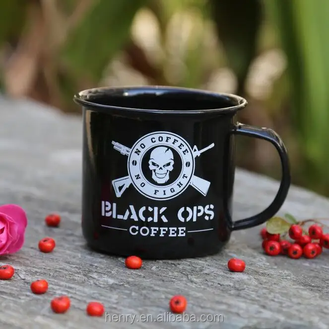 
black 12 oz enamel mug for coffee store 