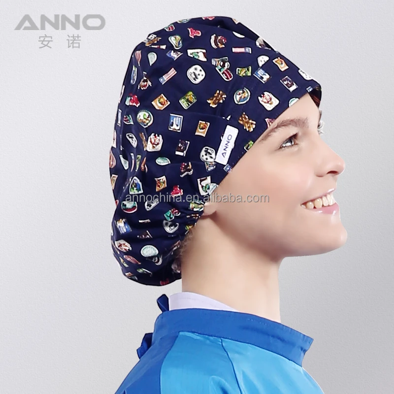 Anno Bouffant Medical Nurse Hat Uniform Hospital Cap Printed as Pictures / Cotton 65% Polyester, 35% Cotton for Unisex