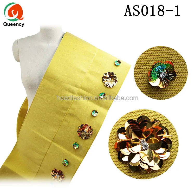 Queency Heavy Handmade Sequins Flower African Aso Oke Gele Fabric Gele Headtie