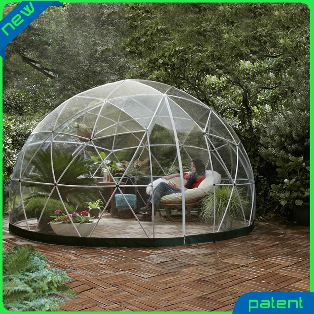 
transparent children girls round garden cubby tent with windows and roll up door 
