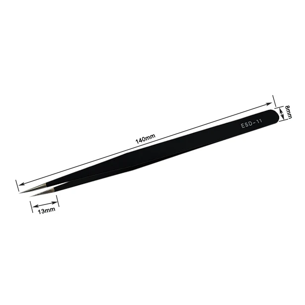 ESD-11 Black ESD Antistatic Stainless Steel Eyelash Extension Tweezers For Industrial Use