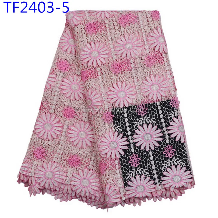 White cord lace fabric Lovely fashion design guipure lace fabric with flower pattern for making women dress