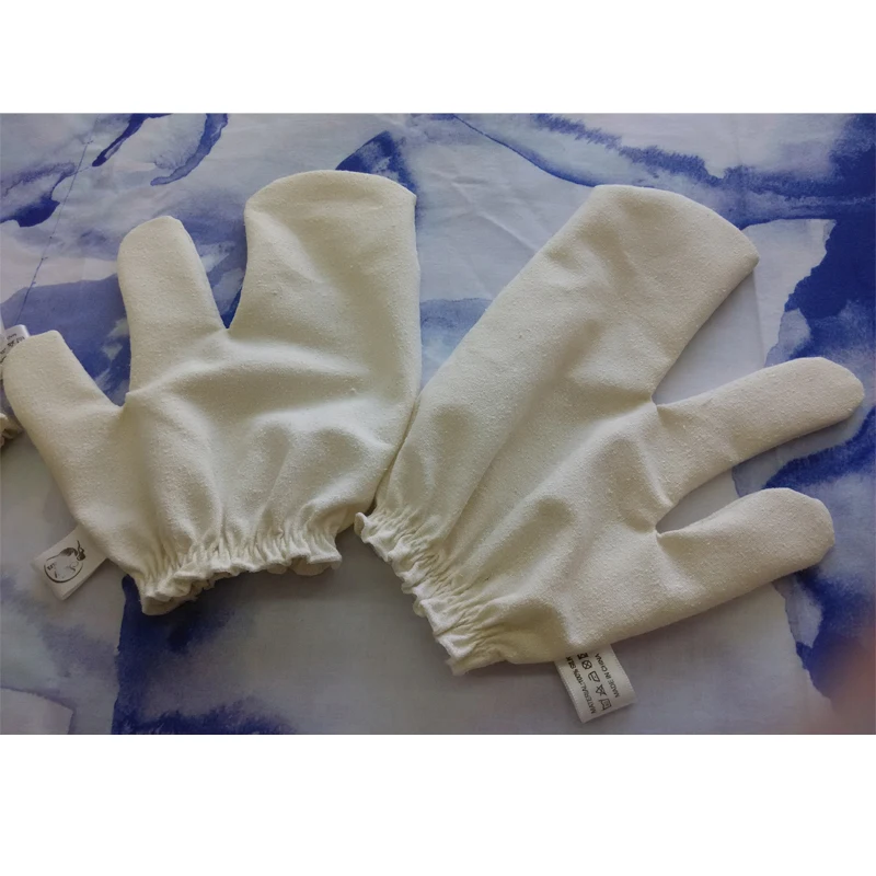 
100% silk noil massage gloves silk exfoliating gloves raw silk garshana spa gloves 