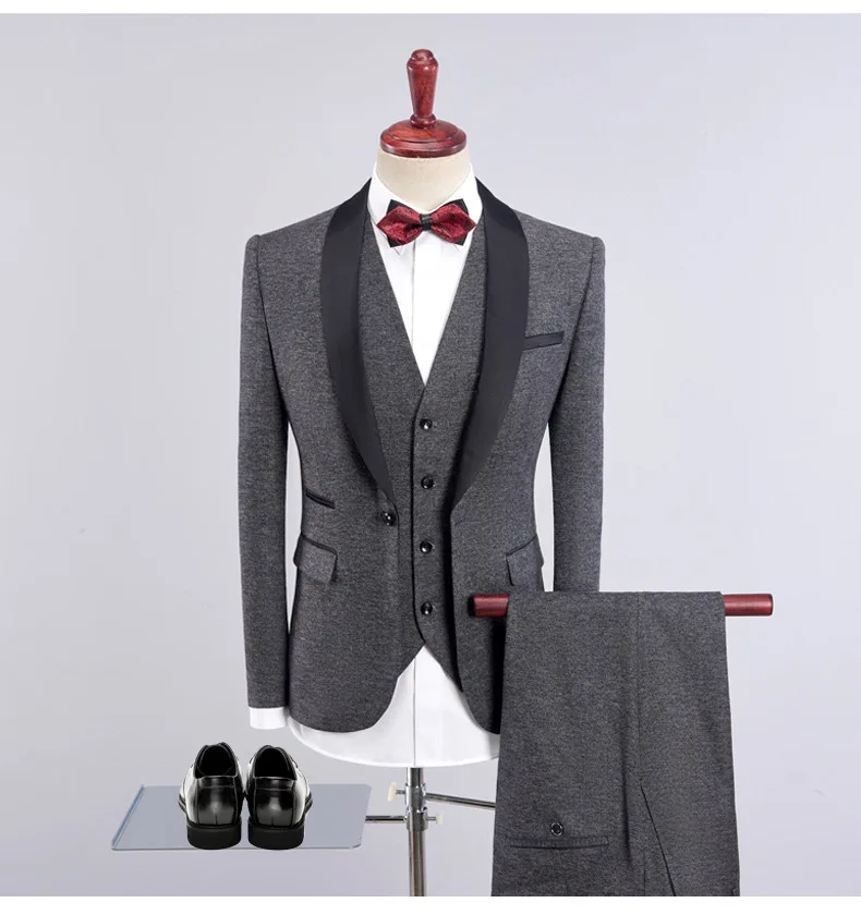 
Elegant One Button 3 Pieces Wedding Suits Groom Tuxedos Men Suit 