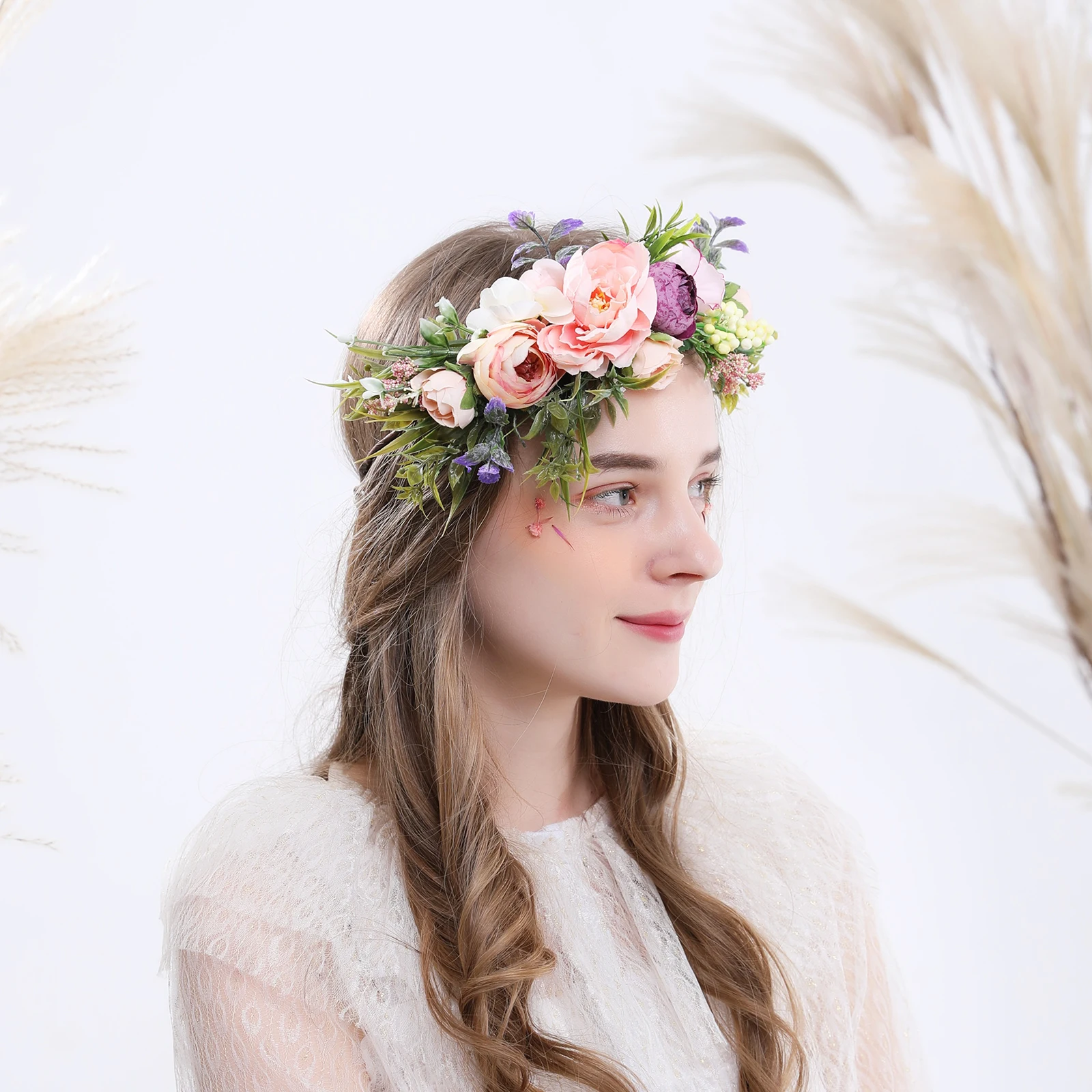 2784E Wholesale Party Flower Girl Tiara Festival Floral Headband Boho Wedding Flower Crown