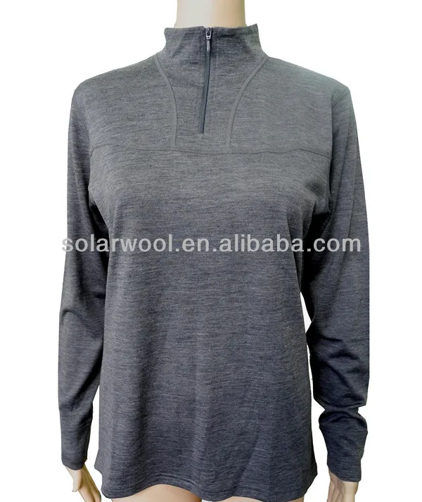 100% Merino Wool Long Sleeve Quarter 1/4 Zipper  T Shirts