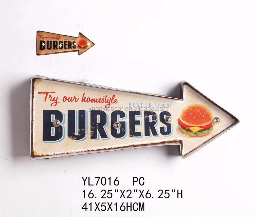 
Retro metal beer arrow custom printing LED light wall sign plaque 