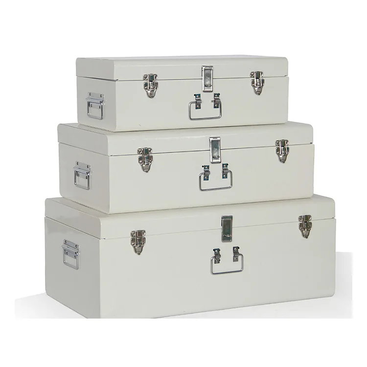 Metal Trunk Organizers top quality customized set 3 vintage metal material storage trunk box with lock