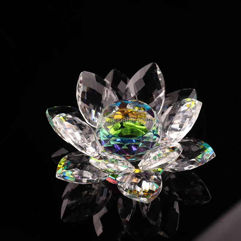 Lotus Crystal Glass Home Decoration Paperweight Ornament Feng Shui Flower Decor Collection Adornment
