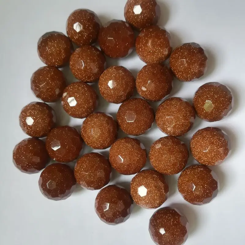 Natural sphere green gold stone faceted ball sandstone