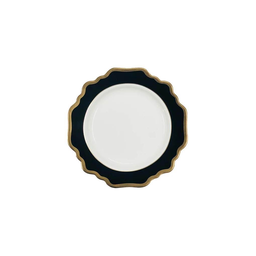 Набор свадебных тарелок из костяного фарфора черного цвета с золотым ободком, набор посуды