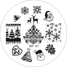BP01 Nail Art Stamping Plates XMAS Image Round Stainless Steel Konad Stamp Polish Template Christmas Stencils