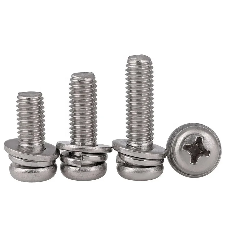 Customized with washers stainless steel 304 cross recessed pan head/round head three combination screw
