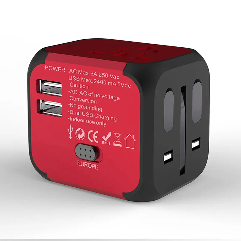 Hot rubber oil painting Otravel SL-176 universal world travel adapter kit with 2 USB port -UK,US,AU,AUS plug adapter