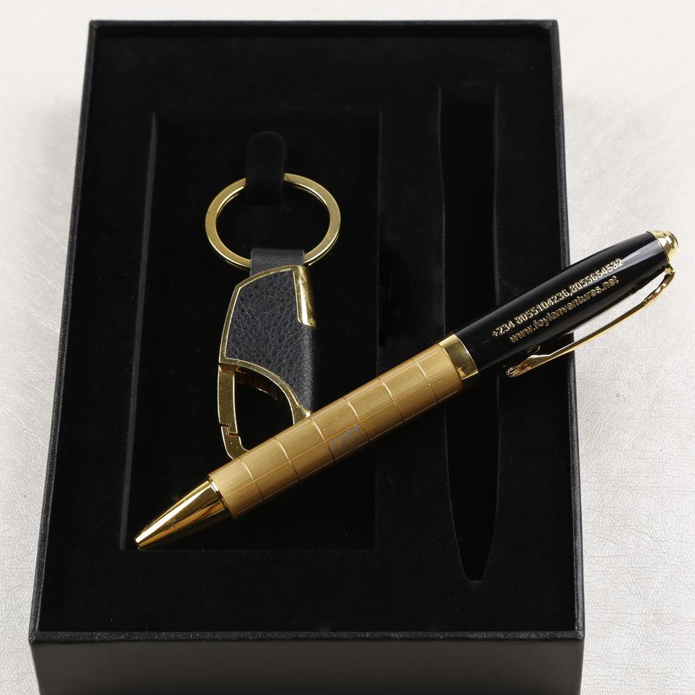 Gold Color Men Corporate Executive Pen Gift Set for Promotion Pen with Keychain