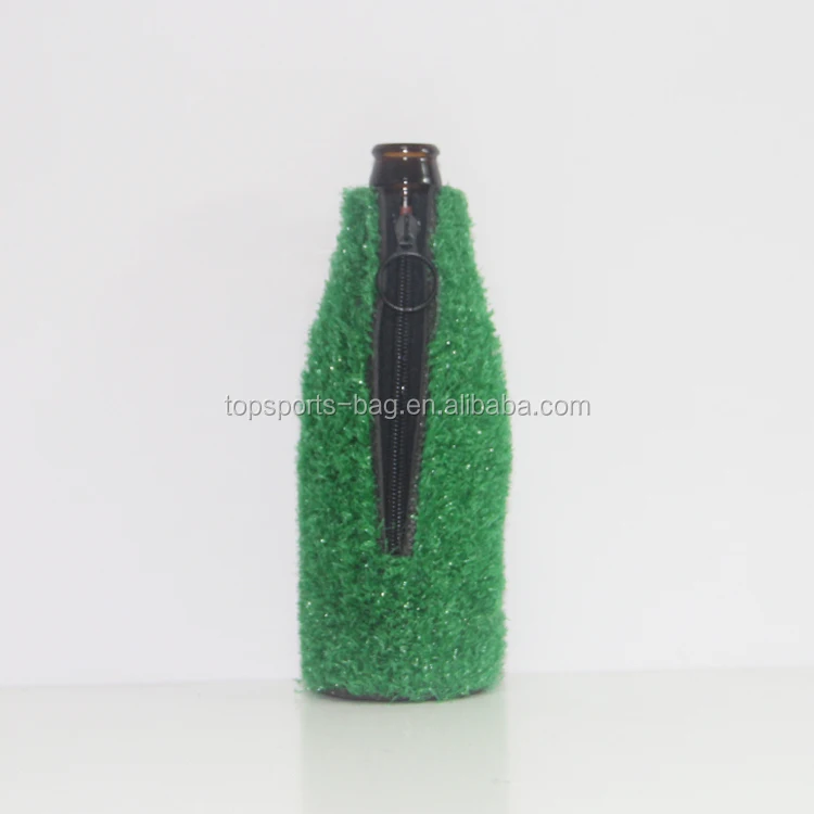 Green Artificial Grass Neoprene Beer Bottle Cooler Stubby Holder Turf Beer Cooler Insulator