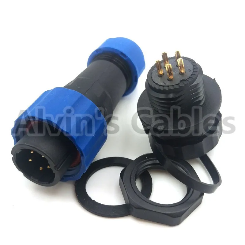 SD16 5 pin External IP68 waterproof outlets 16 mm LED power cord male plug female socket connector