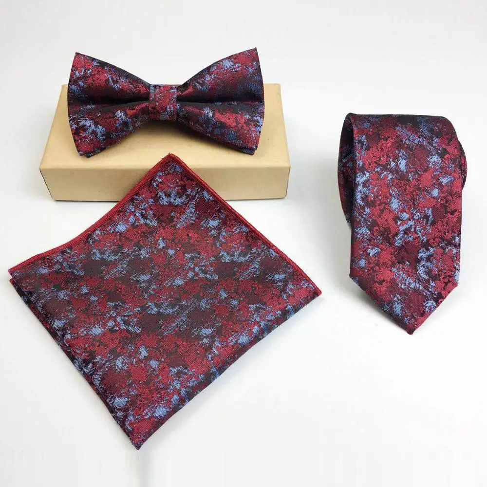
high quality floral necktie set with bow tie and pocket square for party 