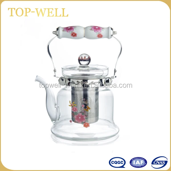 1200ml stainless steel filter kettle glass tea kettle