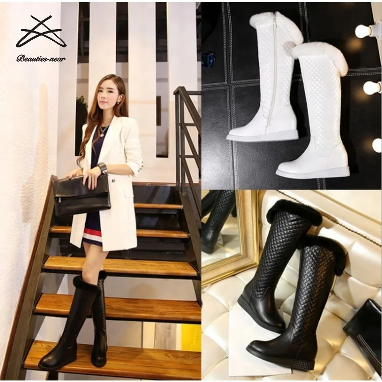 New Arrival pu leather Winter Fur Snow Boots Women