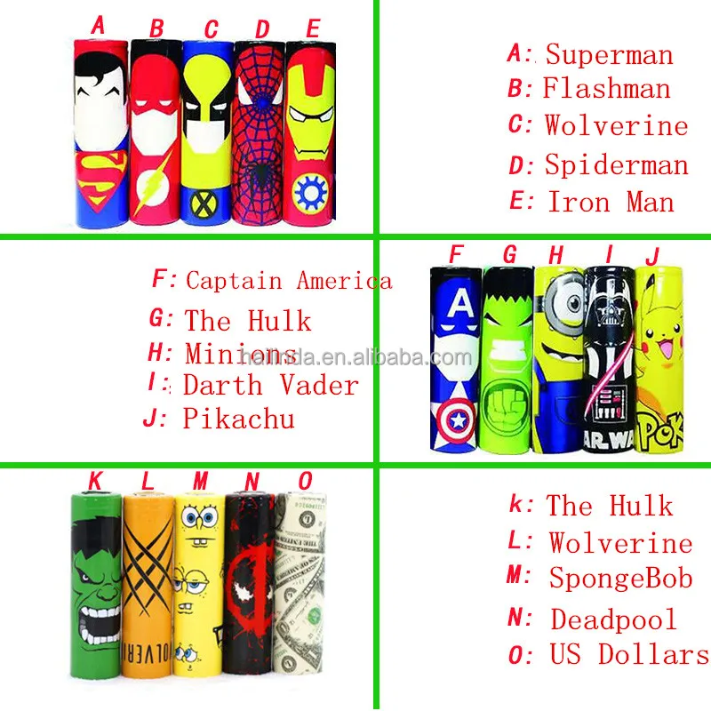 
Wholesale vape Superhero skin wraps for e cigarette 18650 battery case 