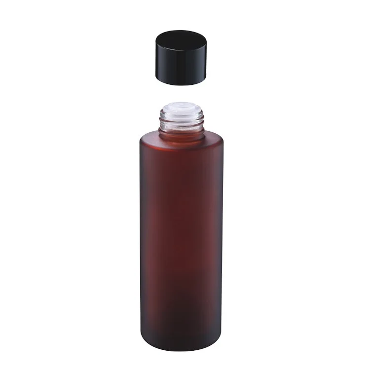 skin care cosmetic packaging 100ml rose red round flat shoulder glass bottle with sprayer cap