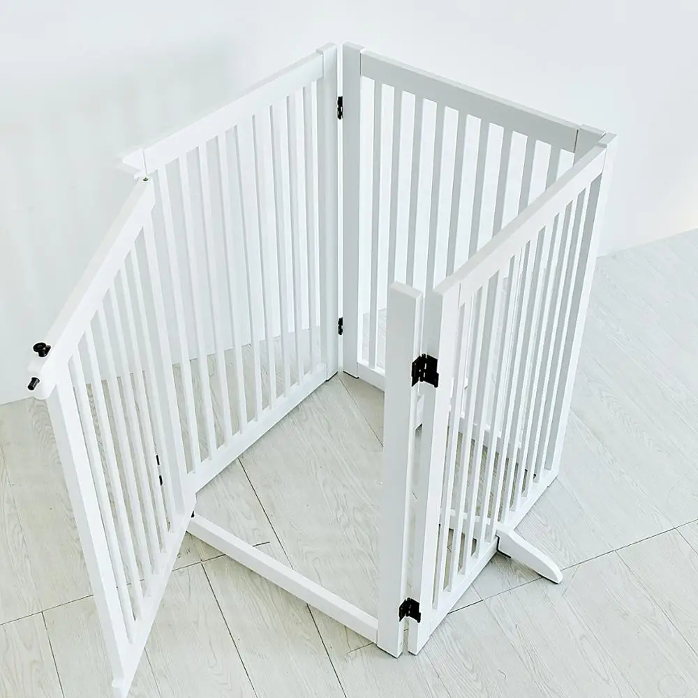 
Rich walnut solid wood fence skillfully crafted folding 4-panel pet gate 