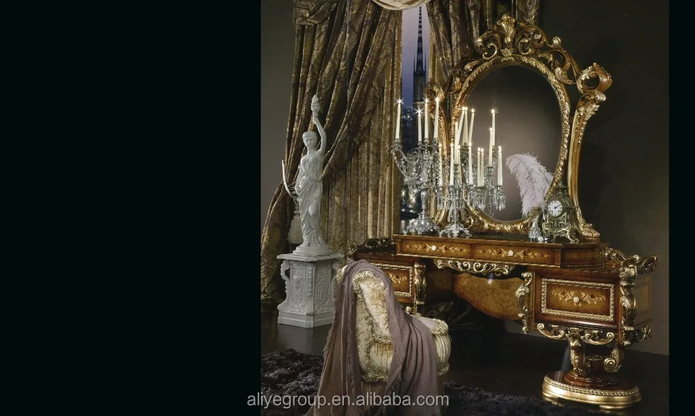 AAS720-French Marquetry American Style Designer Bedroom Set, Exquisite Wood Carving Bed Set