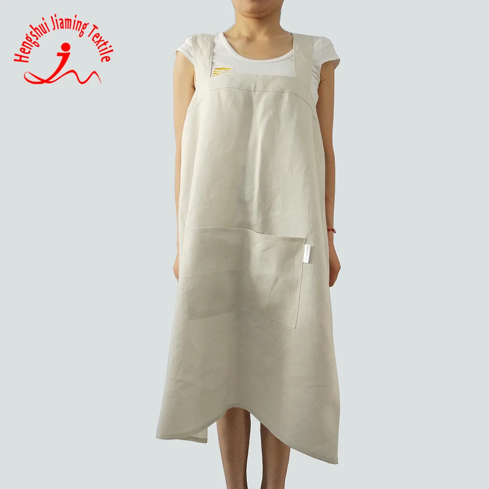 Beauty Women cross back linen apron kitchen cooking long apron with pocket linen crossback apron
