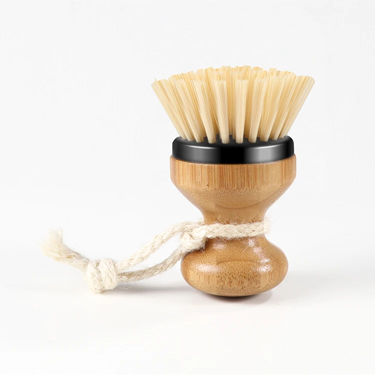 Masthome Household  Bamboo short Handle Bamboo dish scrub cleaning brush for kitchen with linen rope hook