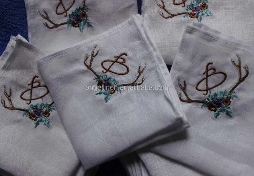 embroidery linen handkerchief with piping hem
