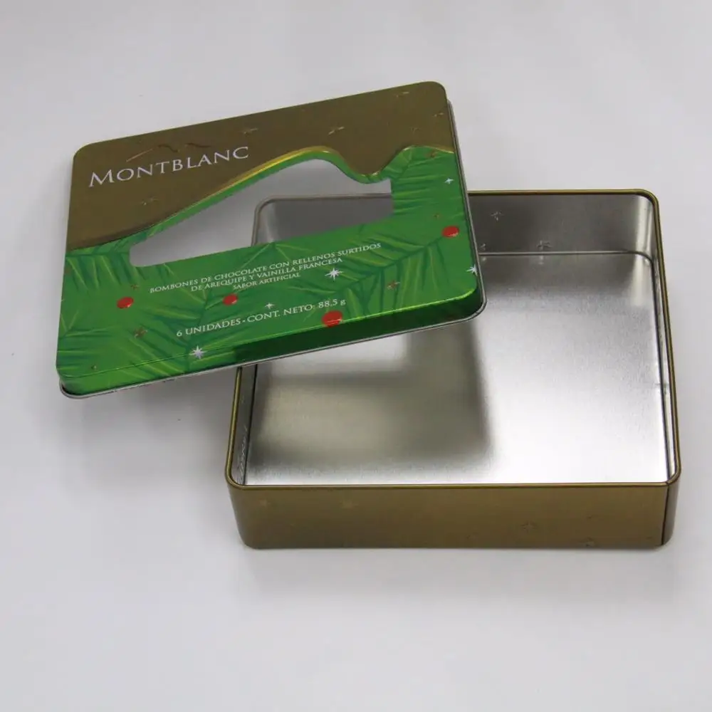 rectangle metal chocolate tin box/sweet gift tin can with clear window