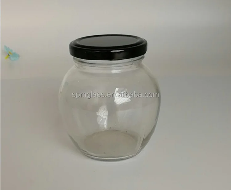 350ml round belly shaped airtight glass jar food with metal lid