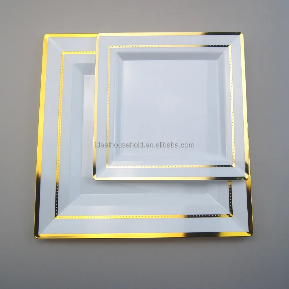 Wholesale  Square Plastic Plates , Heavy Duty 9.5inch Dinner Plates and  6inch  Dessert Plates for Party,Wedding,New Year