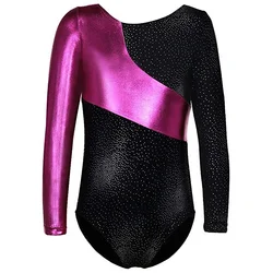 Профессиональные гимнастические трико для девочек, блестящий купальник с принтом, Одежда для танцев, трико с длинным рукавом