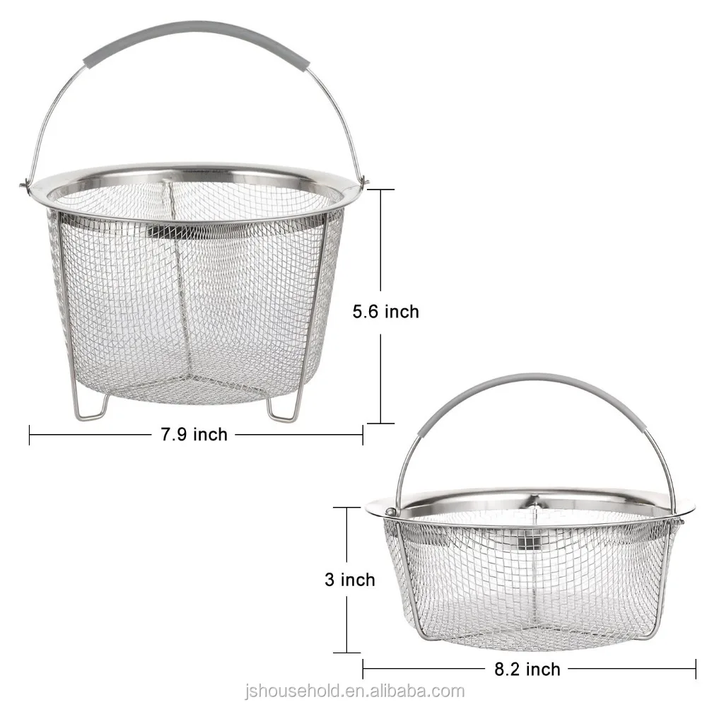 Steamer Basket for Pot Accessories 6/8 qt, 18/8 Stainless Steel Mesh Strainer Basket for Vegetables, Eggs JS-B002V