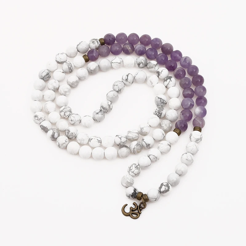 Multi Layer Moonstar Bodhi Seeds Buddhist Bracelet White Turquoise Amethyst Bracelet