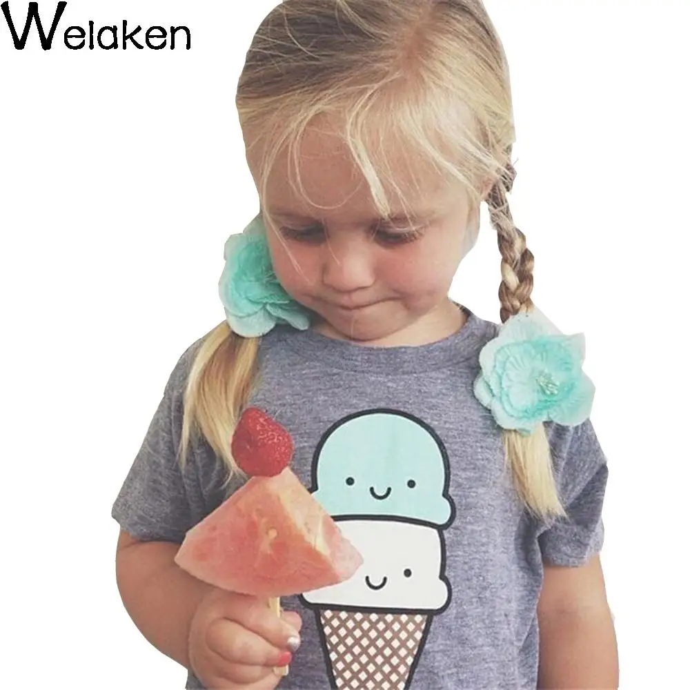 New Fashion 2016 Summer Style Children T Shirt Cartoon Ice Cream Print Boy Girl Tee Short