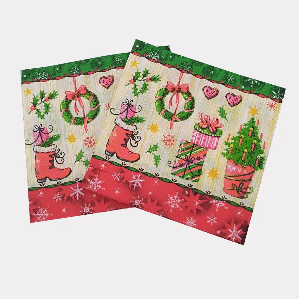 Likable Happy Christmas Paper Napkin Printed 33cm Festival Napkins Colorful Cloth Square Table Decoration