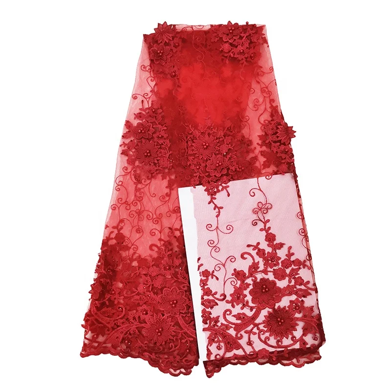 guangzhou cheap wholesale guipure african net royal blue 3d lace fabric with pearls